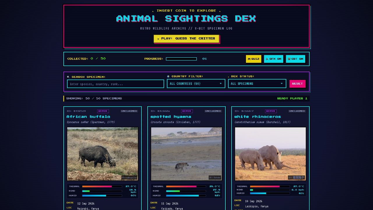 Retro Arcade Sightings Dex, built by @JudahSan